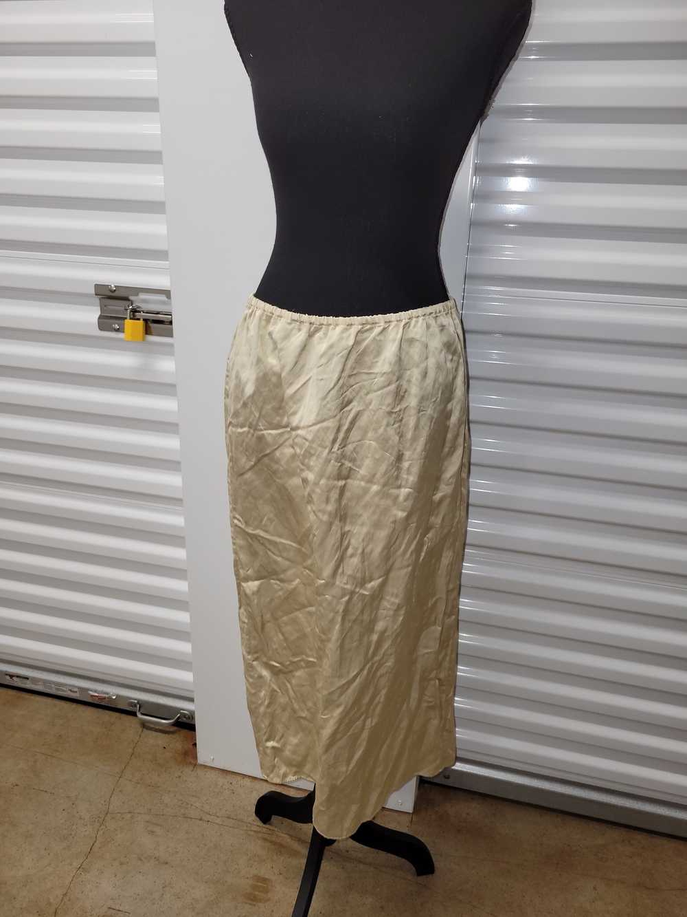 Massimo Dutti Satin Maxi Slip Skirt Cotton Blend Champagne Lrg